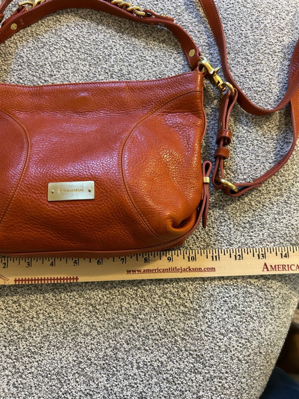 Brahmin Pebbled Leather Crossbody in Burnt Orange with Gold Hardware - Picture 4 of 15